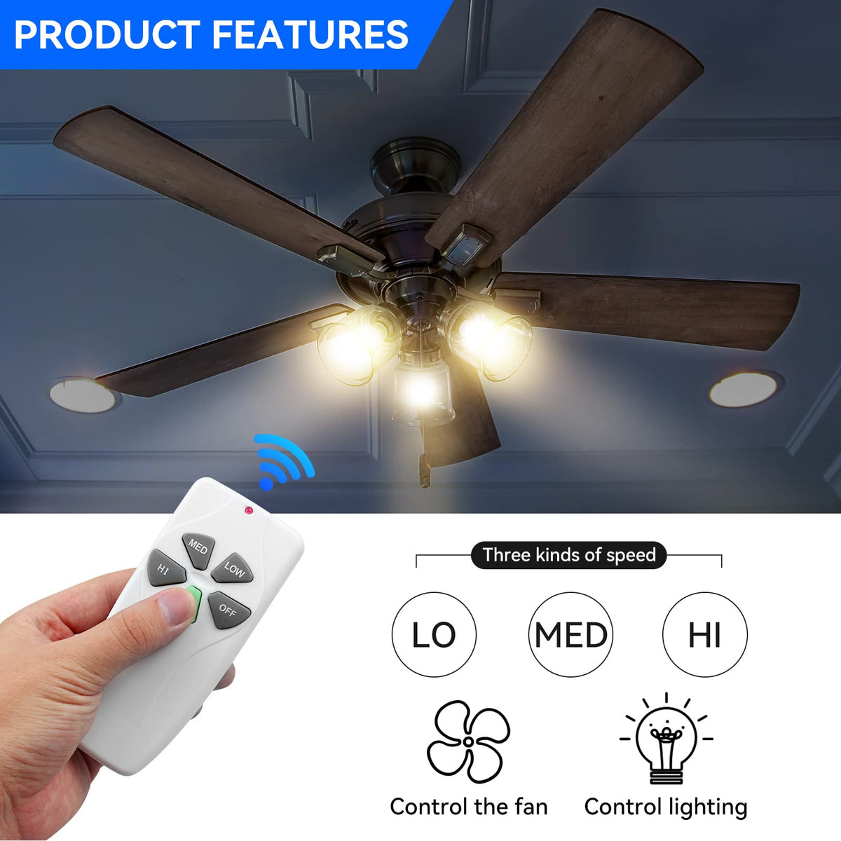 FEKOTS FAN53T remote control panel focusing on speed and dimming.