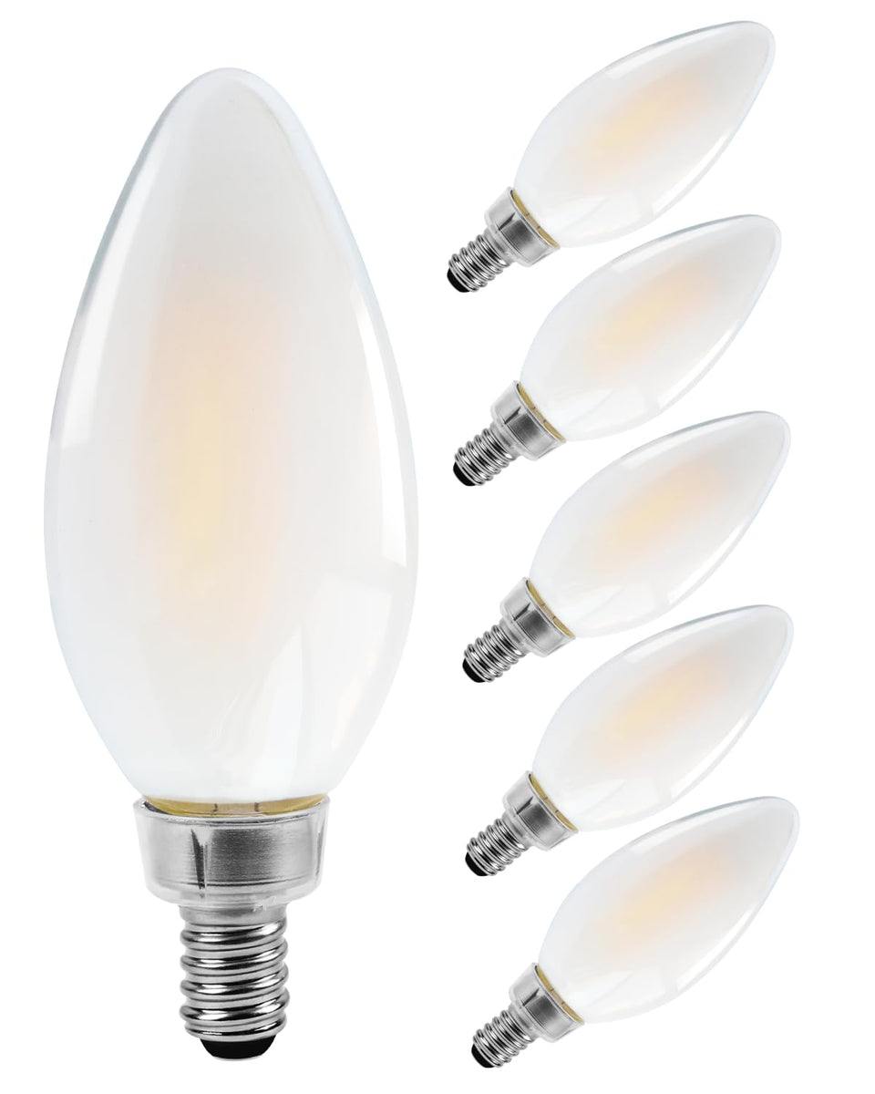 FELCO dimmable LED chandelier bulb E12 close-up with frosted glass for energy efficiency
