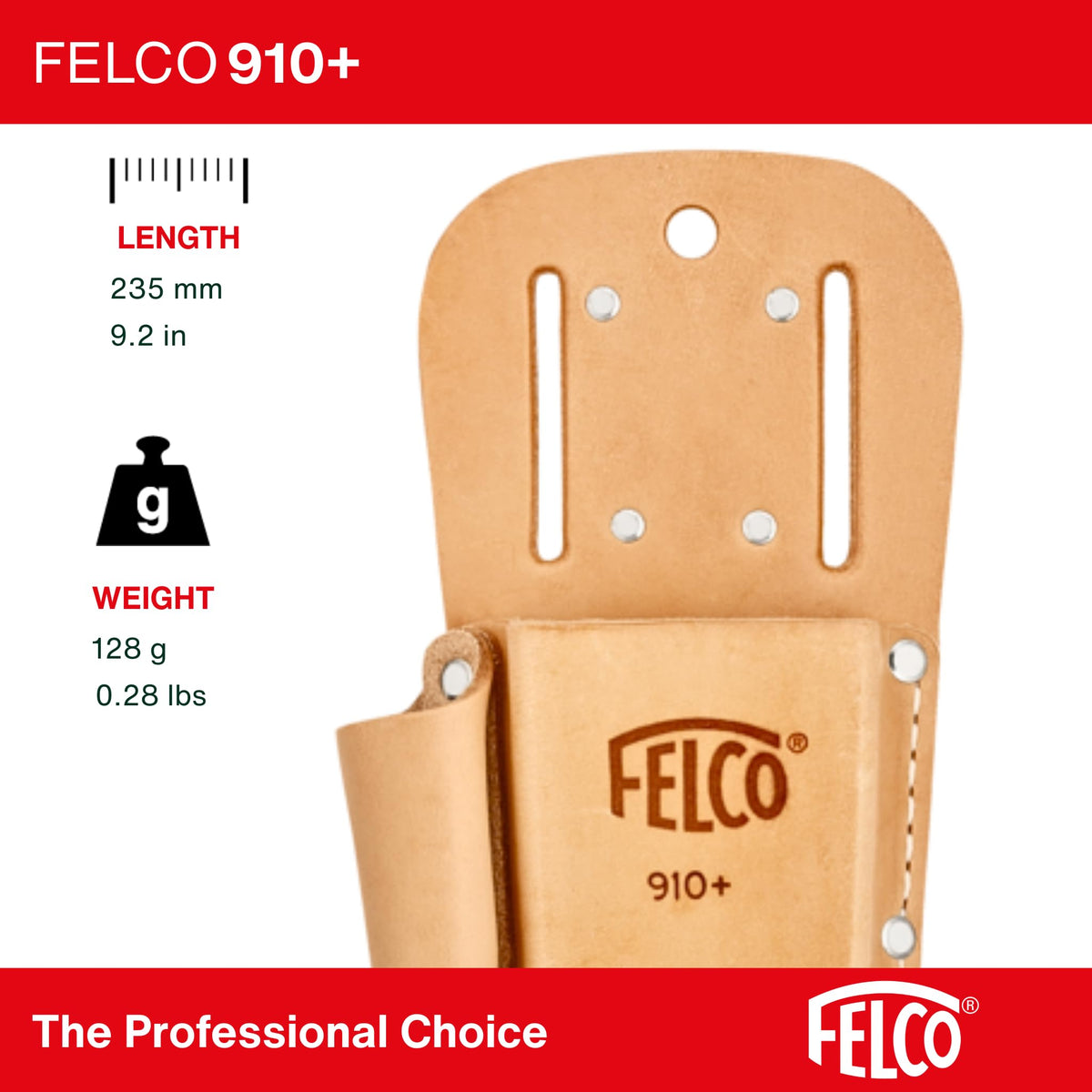 FELCO F910+ leather holster back view showing durable stitching.