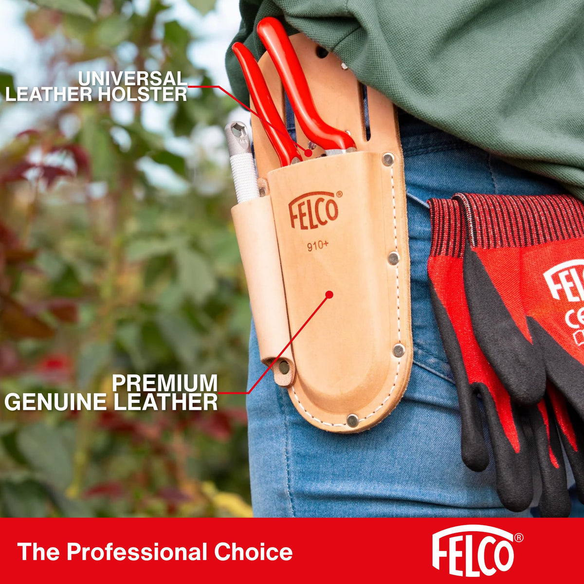 FELCO F910+ leather holster dual-slot design with clip attachment.