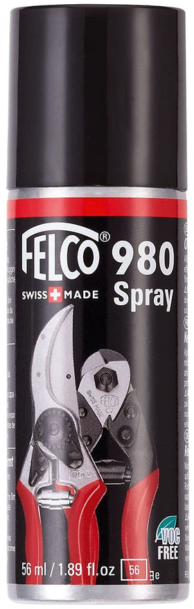 Felco F980 biodegradable lubricant bottle demonstrates rust protection for pruning shears.