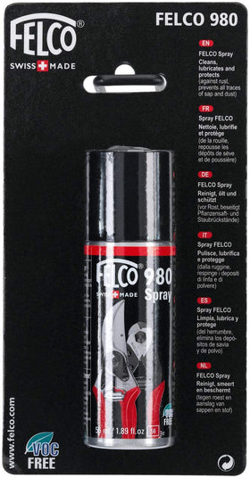 Felco F980 56 ml spray can protects tools from sap, dirt, and corrosion.