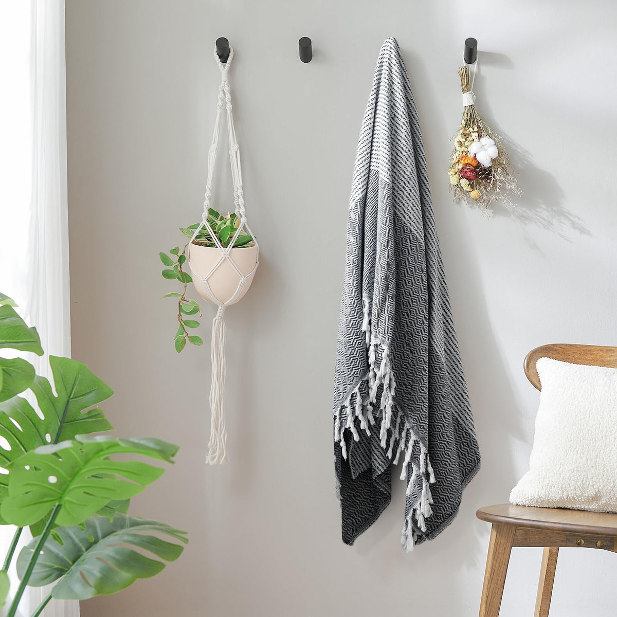 Felidio coat hooks wall mounted with beech wood durable design
