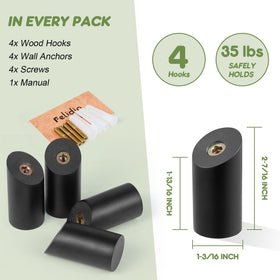 Felidio 4-pack wooden hooks hold coats hats and bags securely