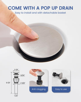 FELIXBATH pop-up drain with overflow for easy basin maintenance.
