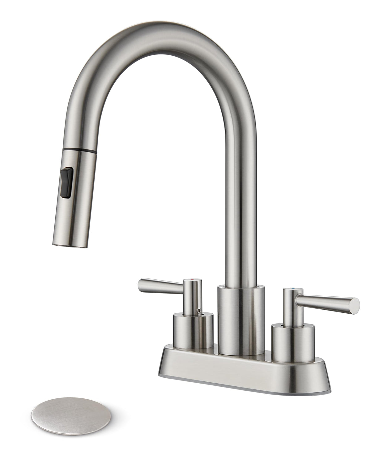 FELIXBATH pull-down sprayer in brushed nickel enabling flexible rinsing.
