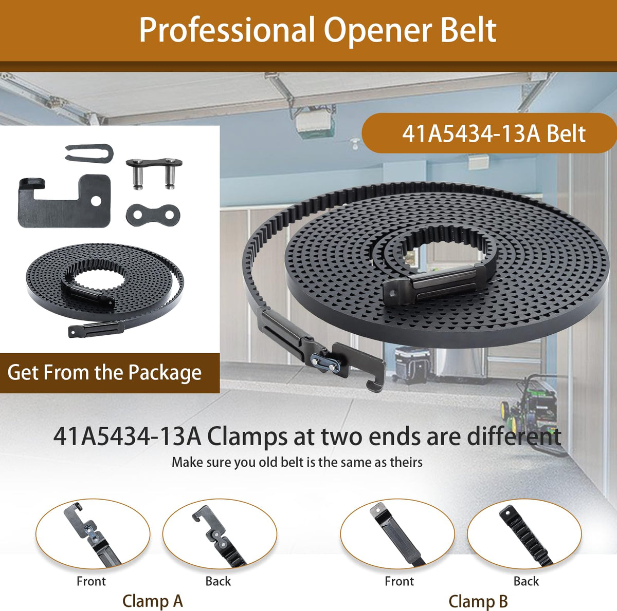 Felizshop 41A5434-13A belt features steel clips for durability.