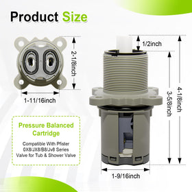 FEMAR 9740420 Pfister VB8 cartridge visual highlighting temperature stability in shower.