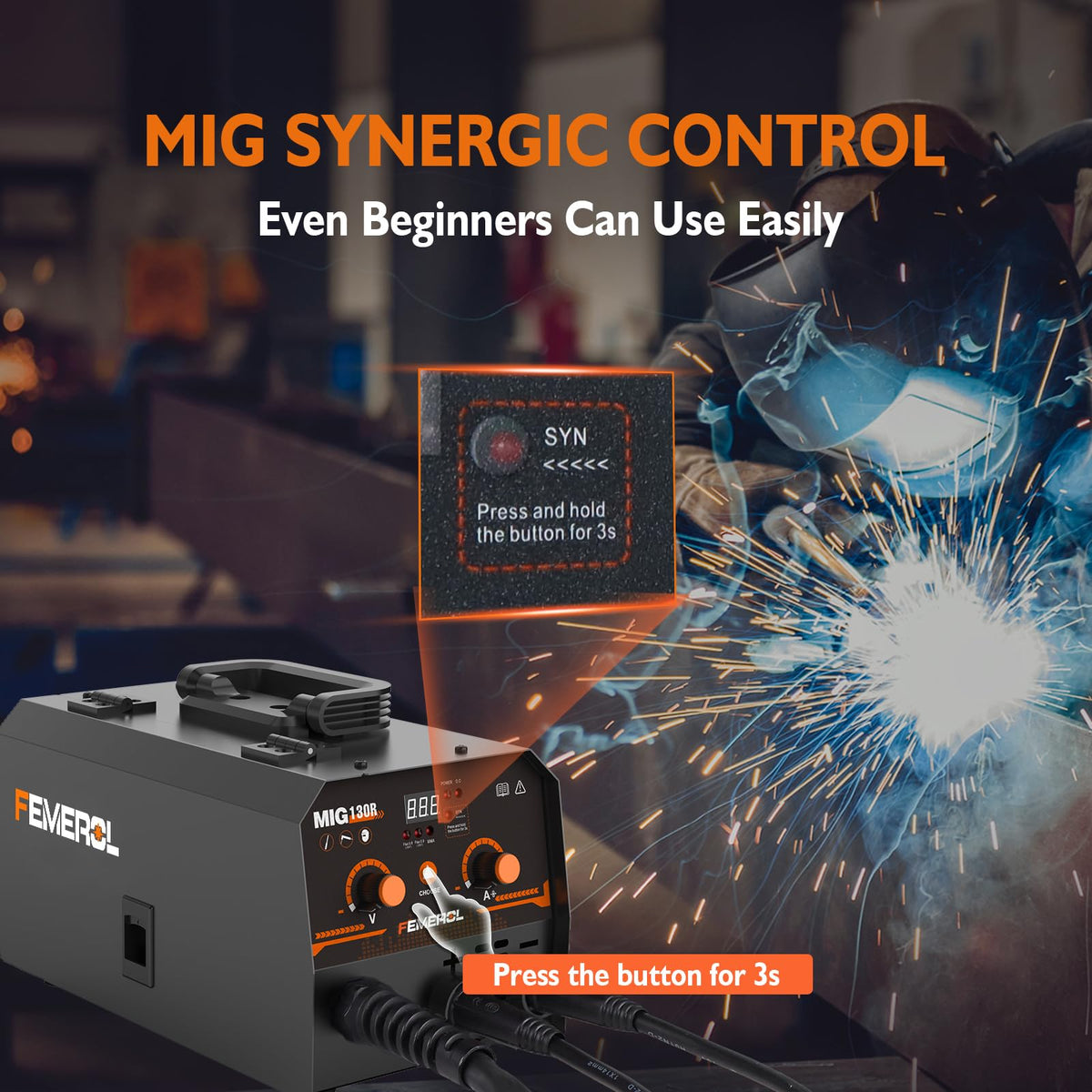 FEMEROL MIG Welder 2-in-1 modes demonstrate flux core and MMA versatility.