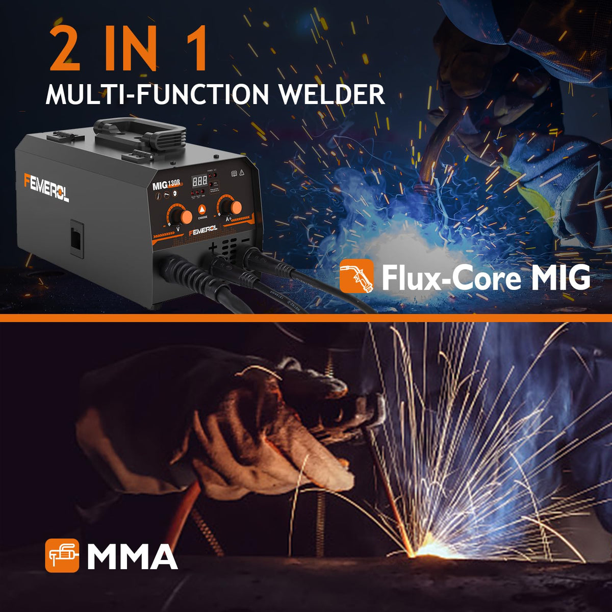 FEMEROL MIG Welder side view highlighting lightweight construction for easy transport.