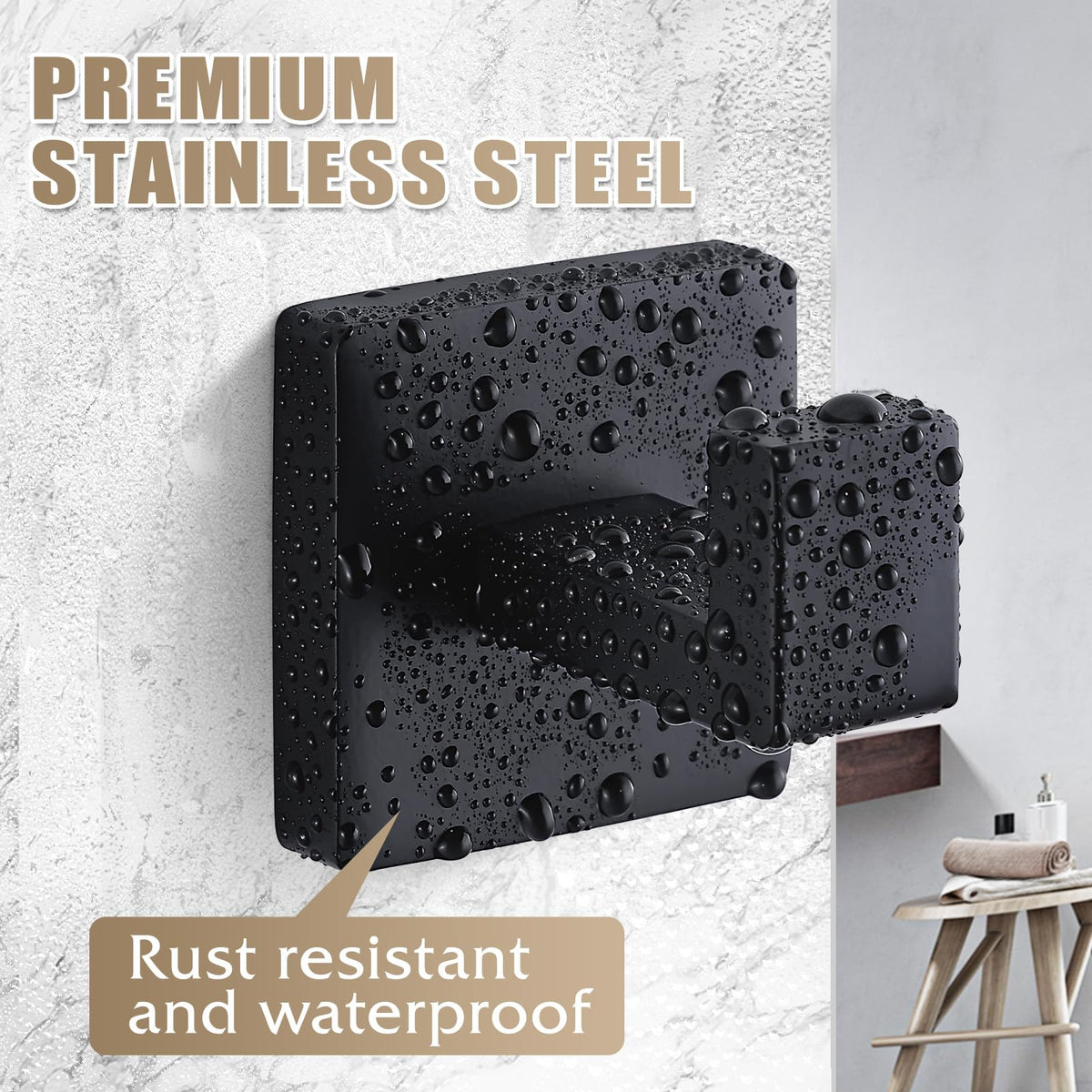 Fenas bathrobe hook in stainless steel square design for durable robe storage