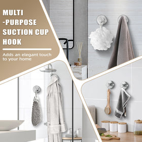 Fenas bathroom robe hook on wall, brushed nickel blends nicely with décor.