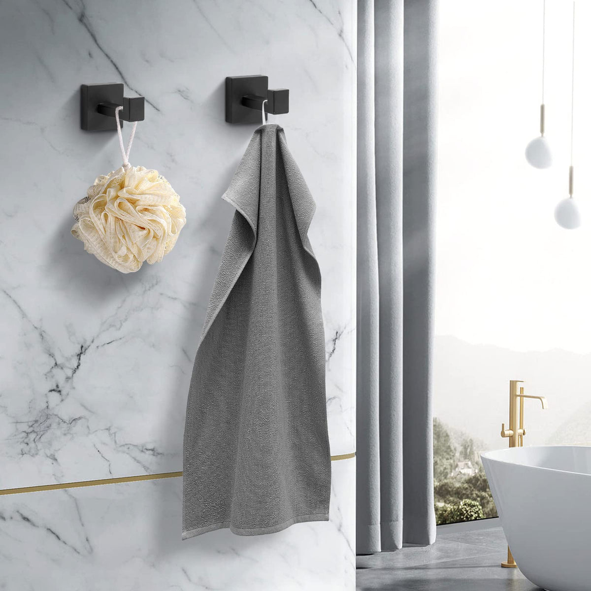 Fenas square robe hook design complements modern bathrooms and kitchens.