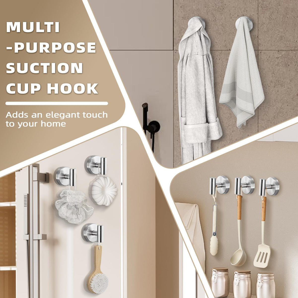 Fenas suction cup hook on stainless surface supporting robes