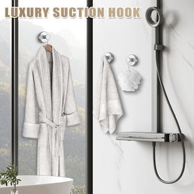 Fenas suction hook on bathroom tile showing easy removal without residue.