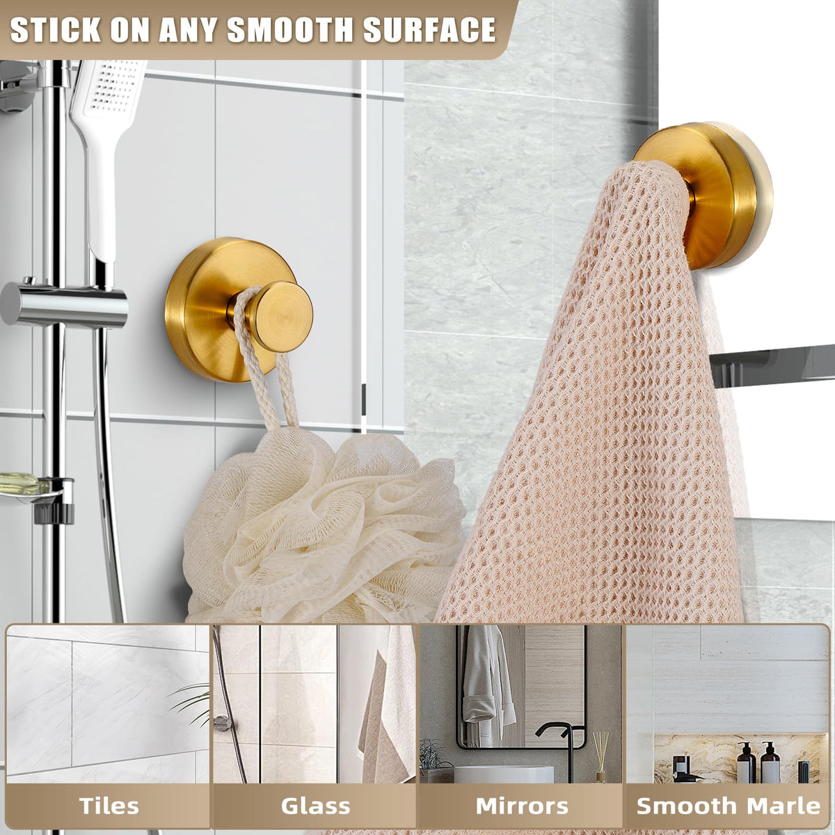 Fenas brushed gold bathroom wall hook on mirror for robes