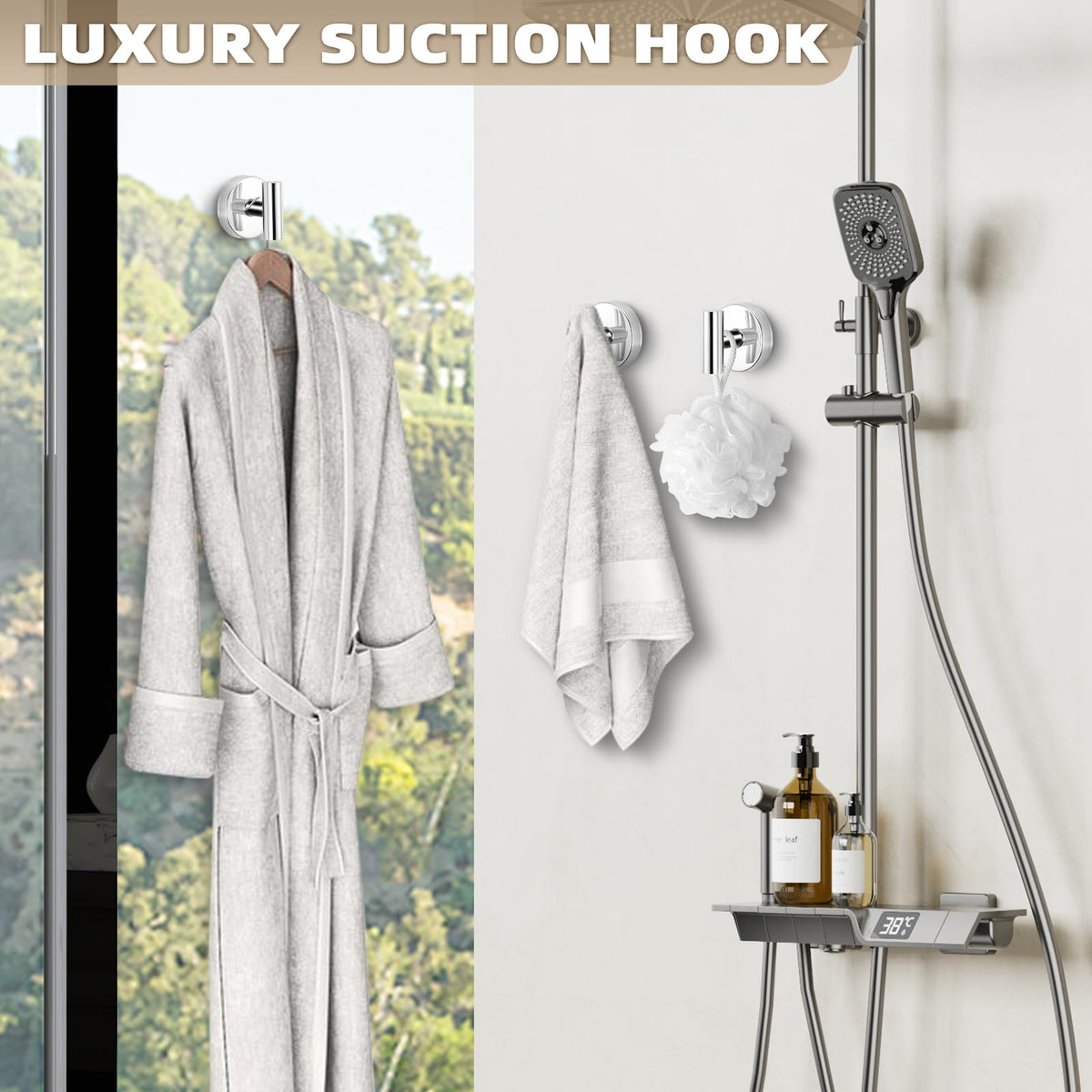 Fenas hooks with removable base demonstrated for easy repositioning.