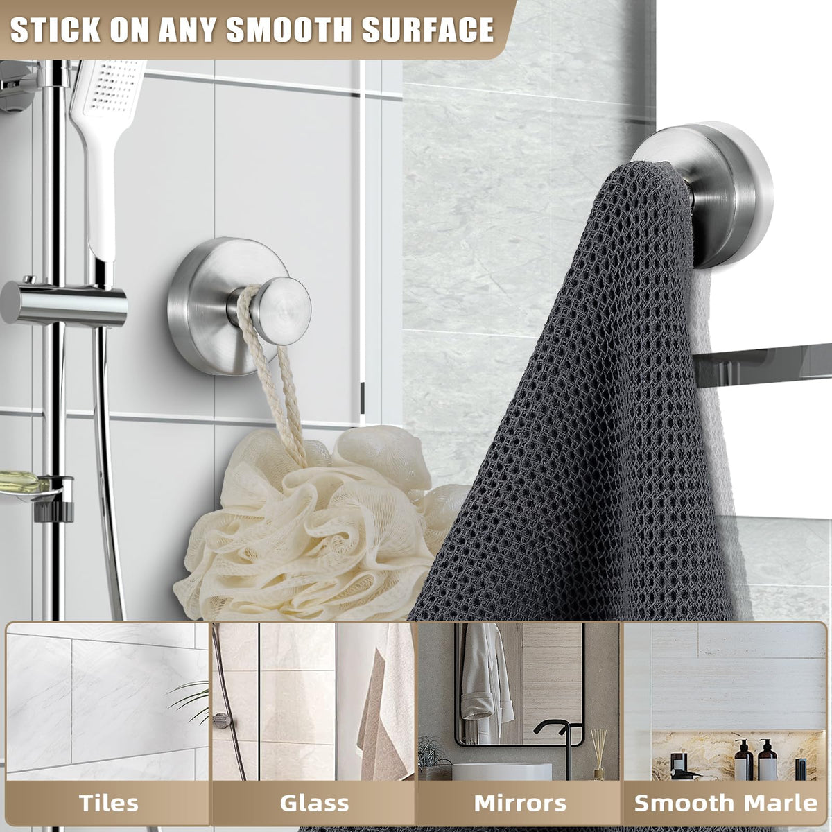 Fenas suction cup hooks for shower accommodate robes on smooth walls with style and ease.