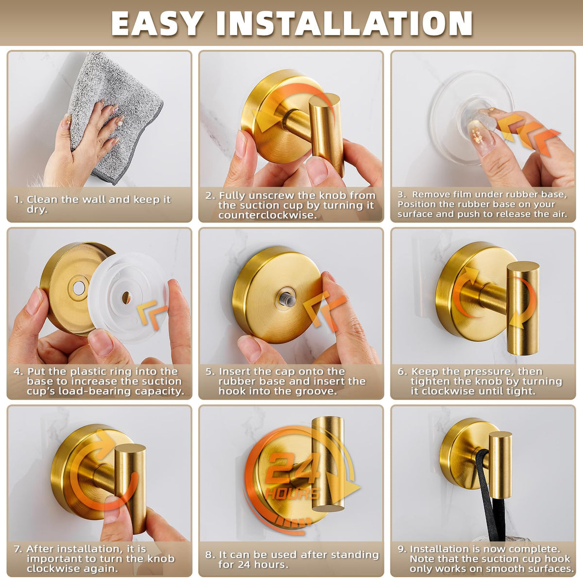 Fenas no-drill wall mount on tile; no drilling required and damage-free removal.