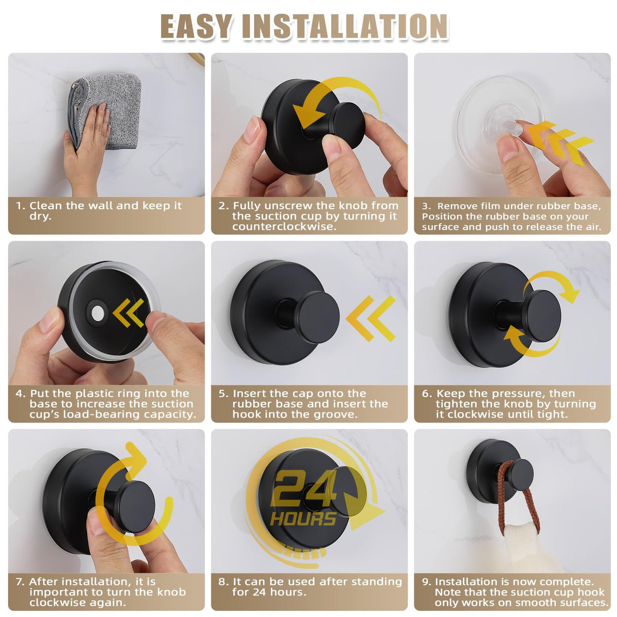 Fenas hooks on tile wall keep items neatly in reach