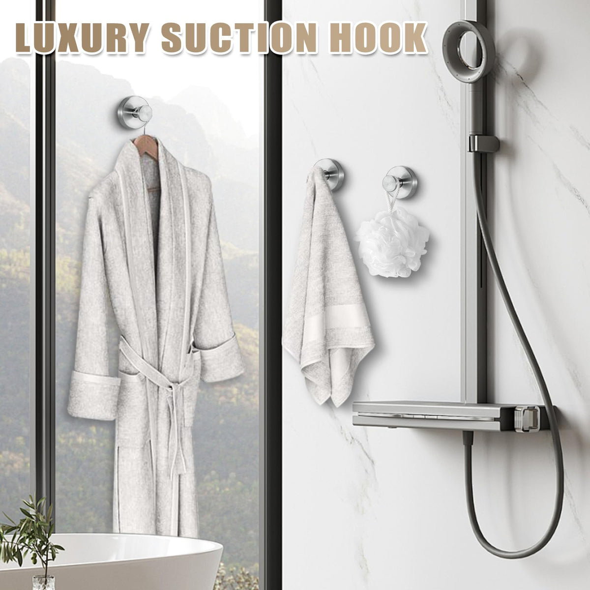 Brushed nickel finish adds a contemporary touch to bathrooms and kitchens with Fenas hooks.