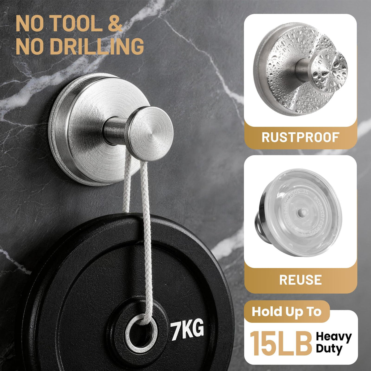 Fenas suction hook adhesive base close-up shows reusable stickiness