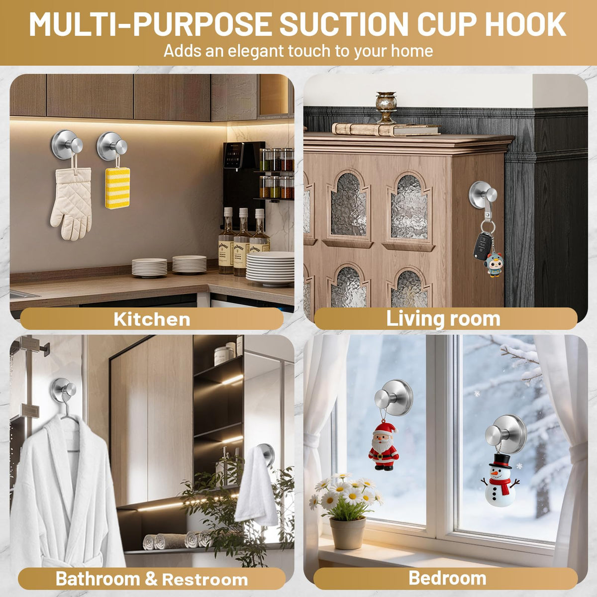Fenas suction hook on glass mirror resists moisture