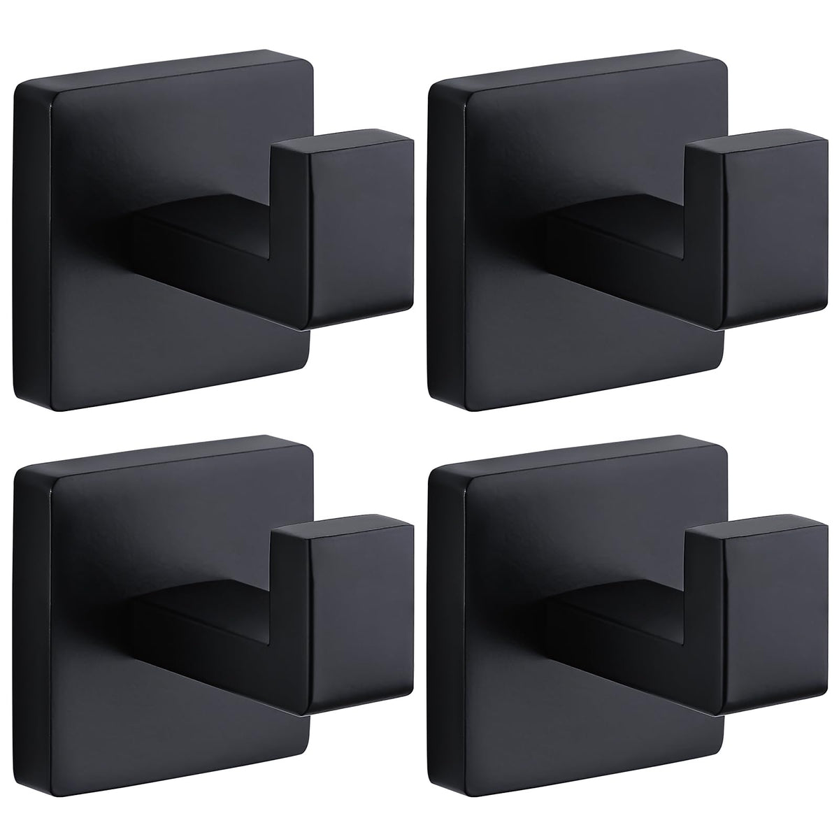 Fenas towel hook square matte black 4-pack for organized bathroom spaces