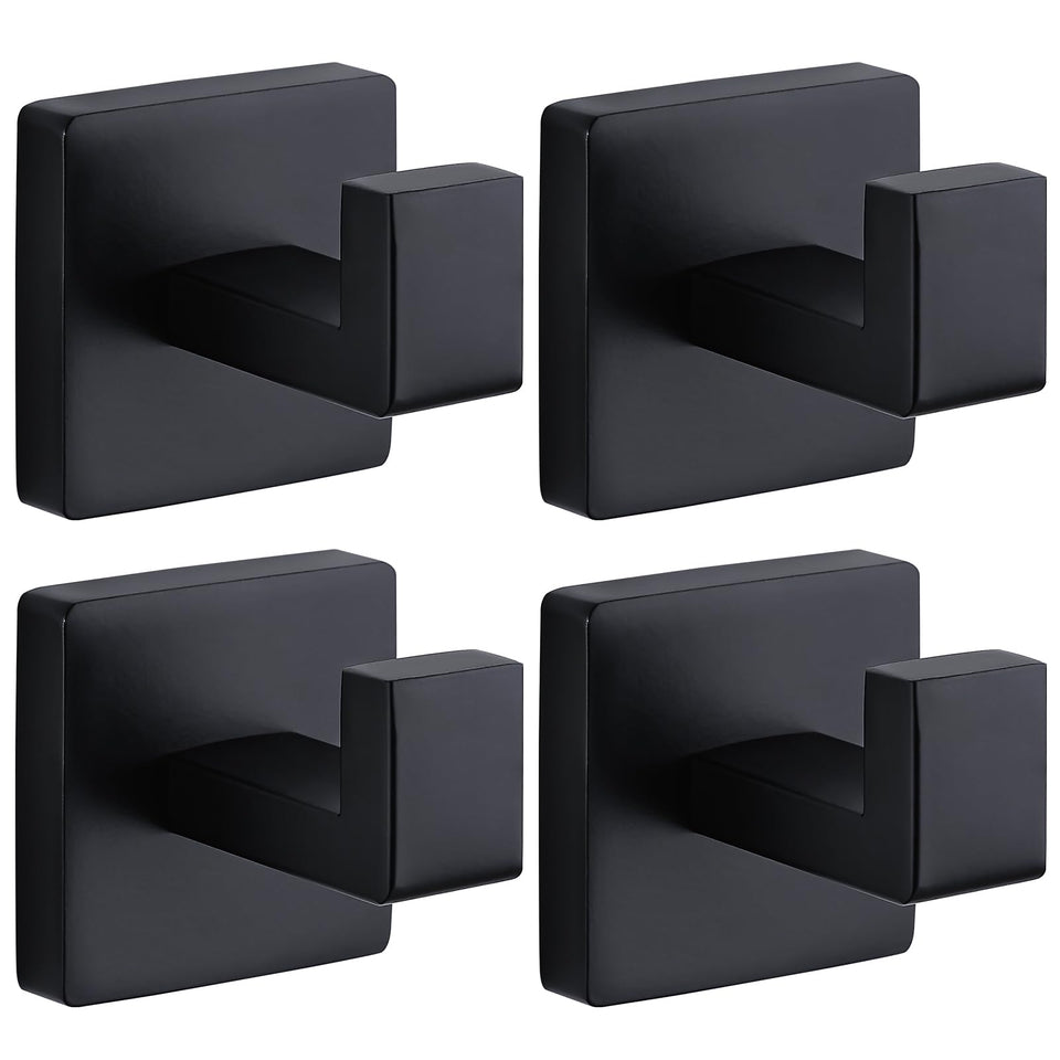 Fenas towel hook square matte black 4-pack for organized bathroom spaces