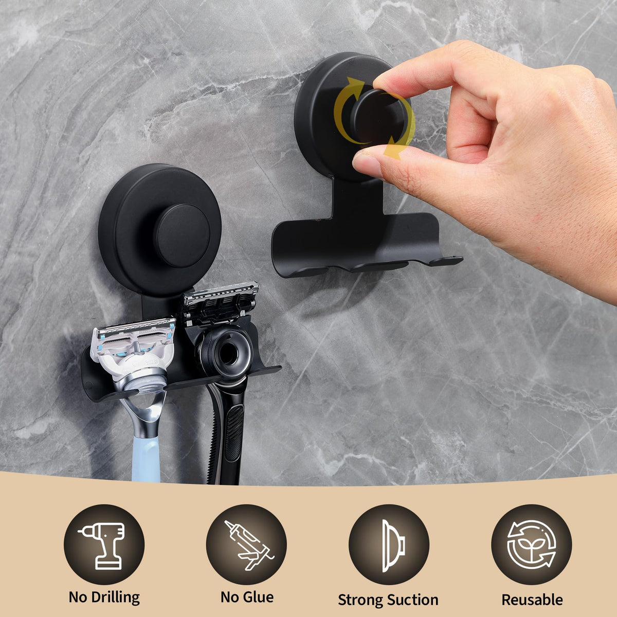 Fenas towel and loofah hooks keep essentials within reach.