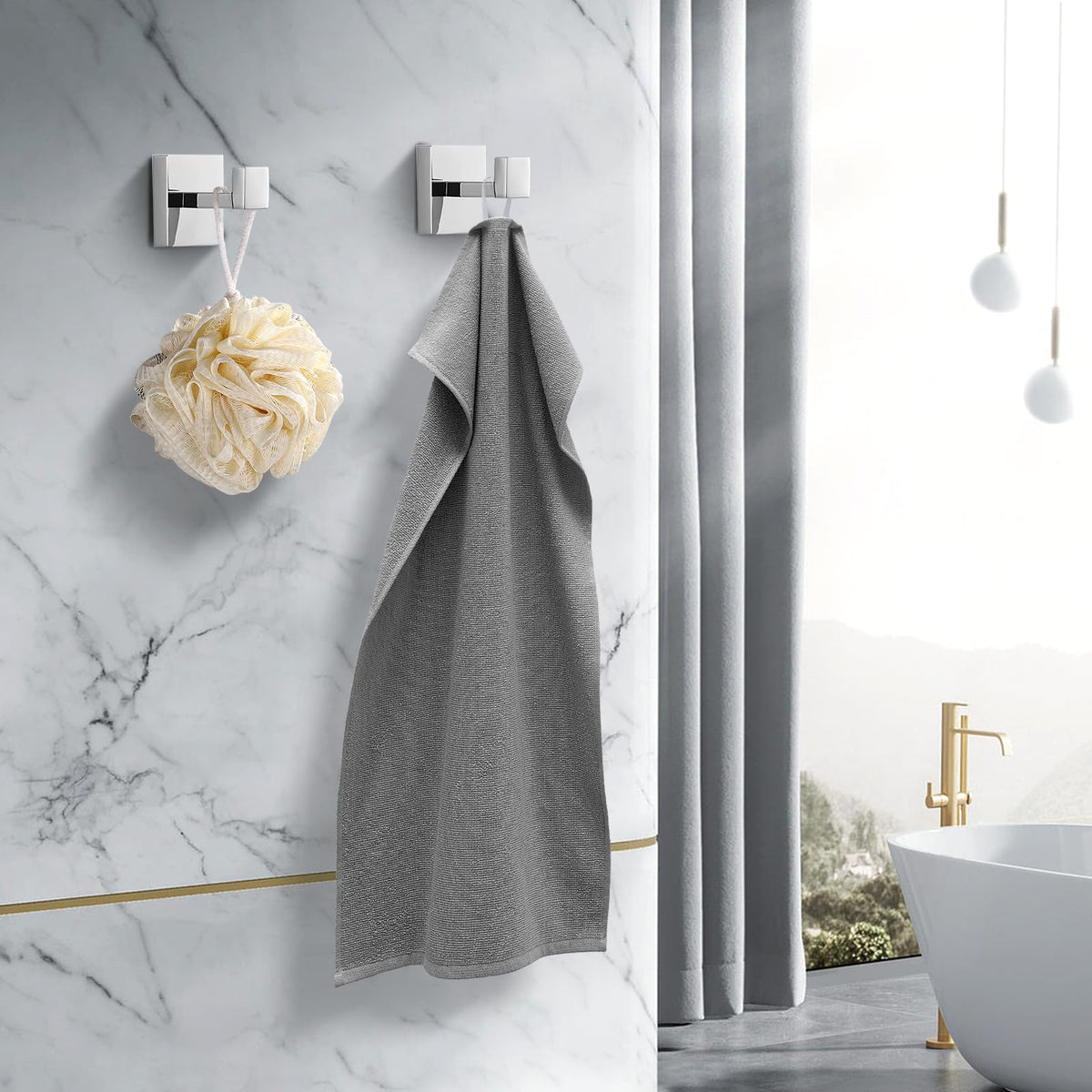 Fenas wall-mounted square robe hook installation detail.