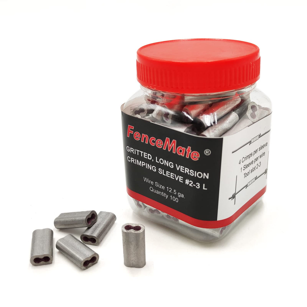 FenceMate crimp loop sleeve 2-3 long shows strong wire splices for fencing projects