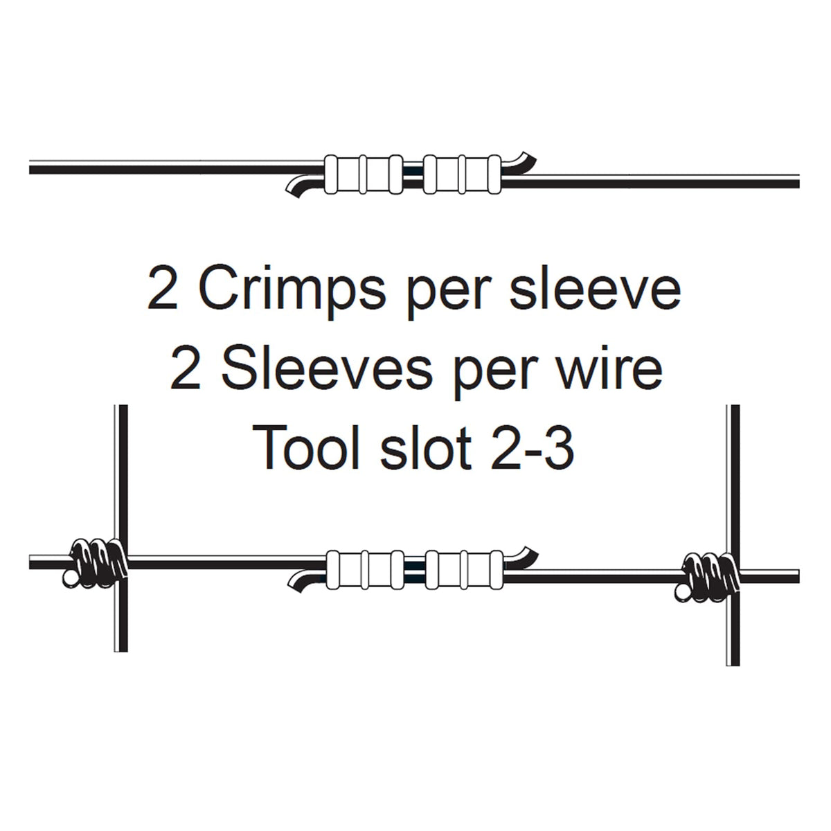 FenceMate splice image shows sleeve used with wire in a line strainer setup.