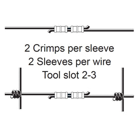 FenceMate splice image shows sleeve used with wire in a line strainer setup.