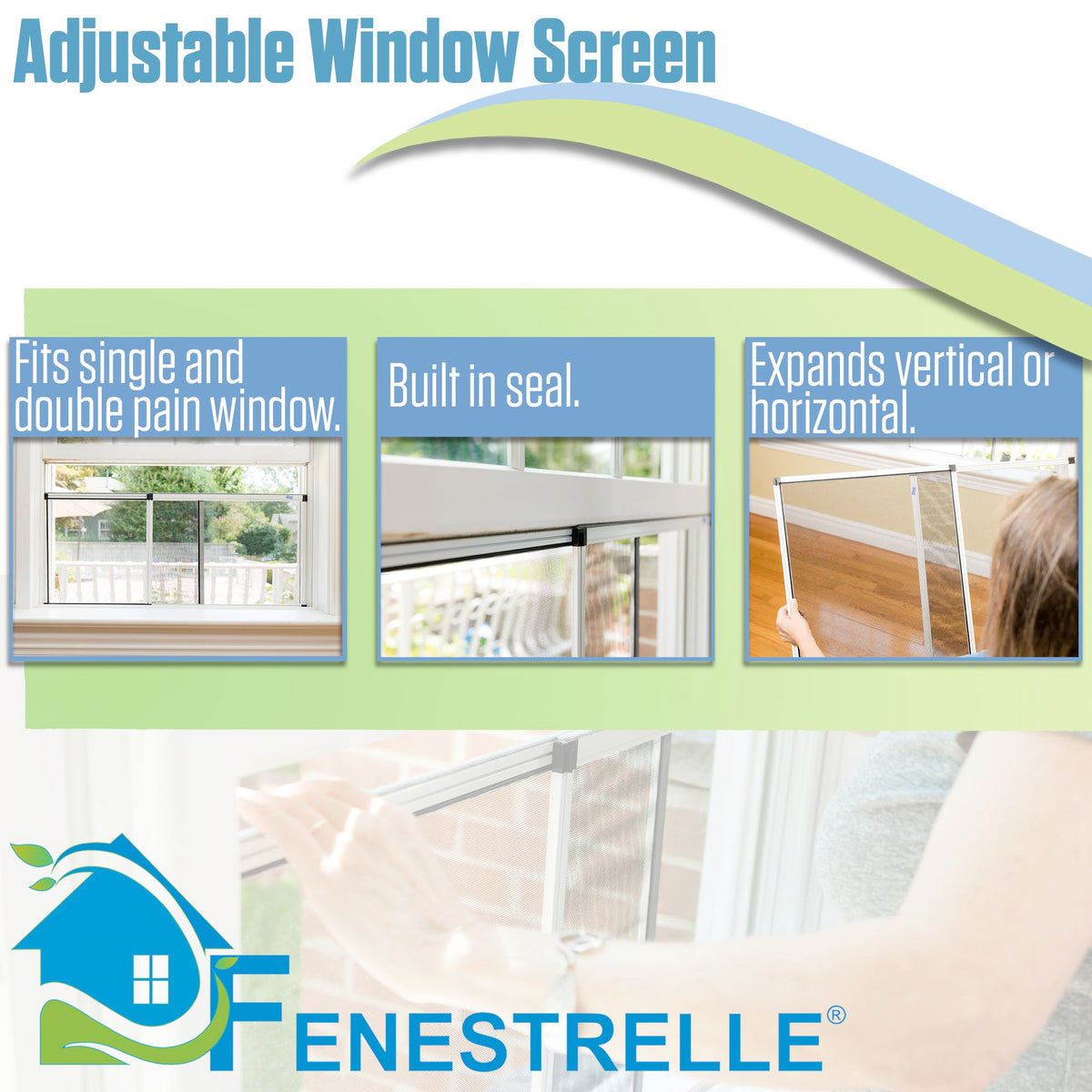 Fenestrelle expandable screen vertical fit demonstrated for taller openings.