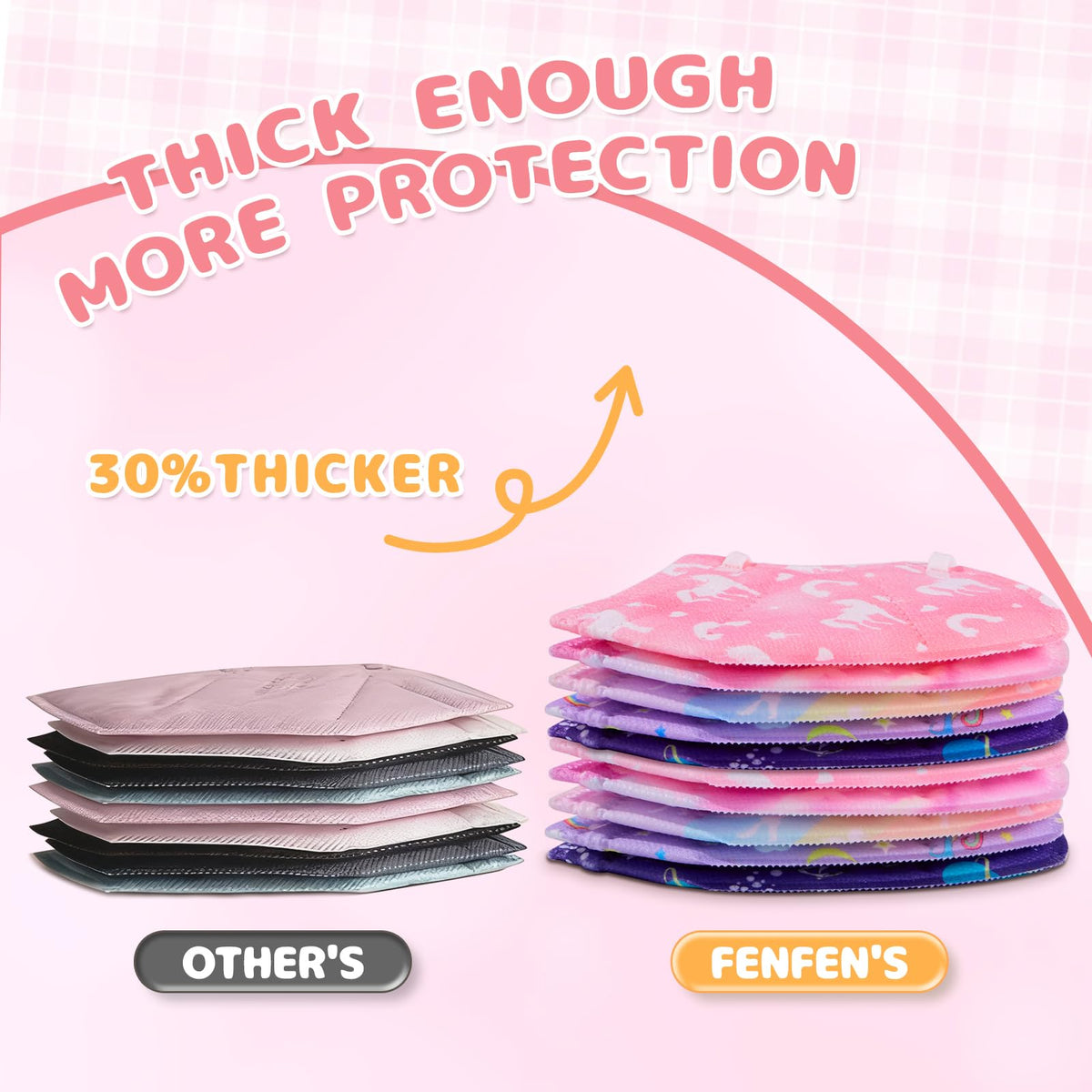 Fenfen 5mm widened ear loops offer comfortable wear during long school days.
