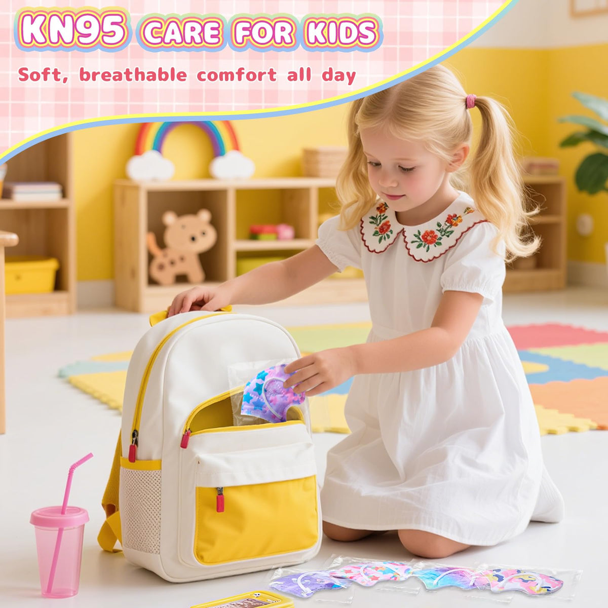 FENFEN Kids KN95 dinosaur-pattern mask fits active play and comfort.