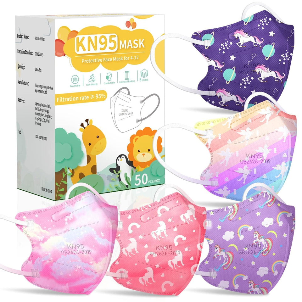 Fenfen Kids KN95 unicorn pattern mask with 5-layer protection for daily use.
