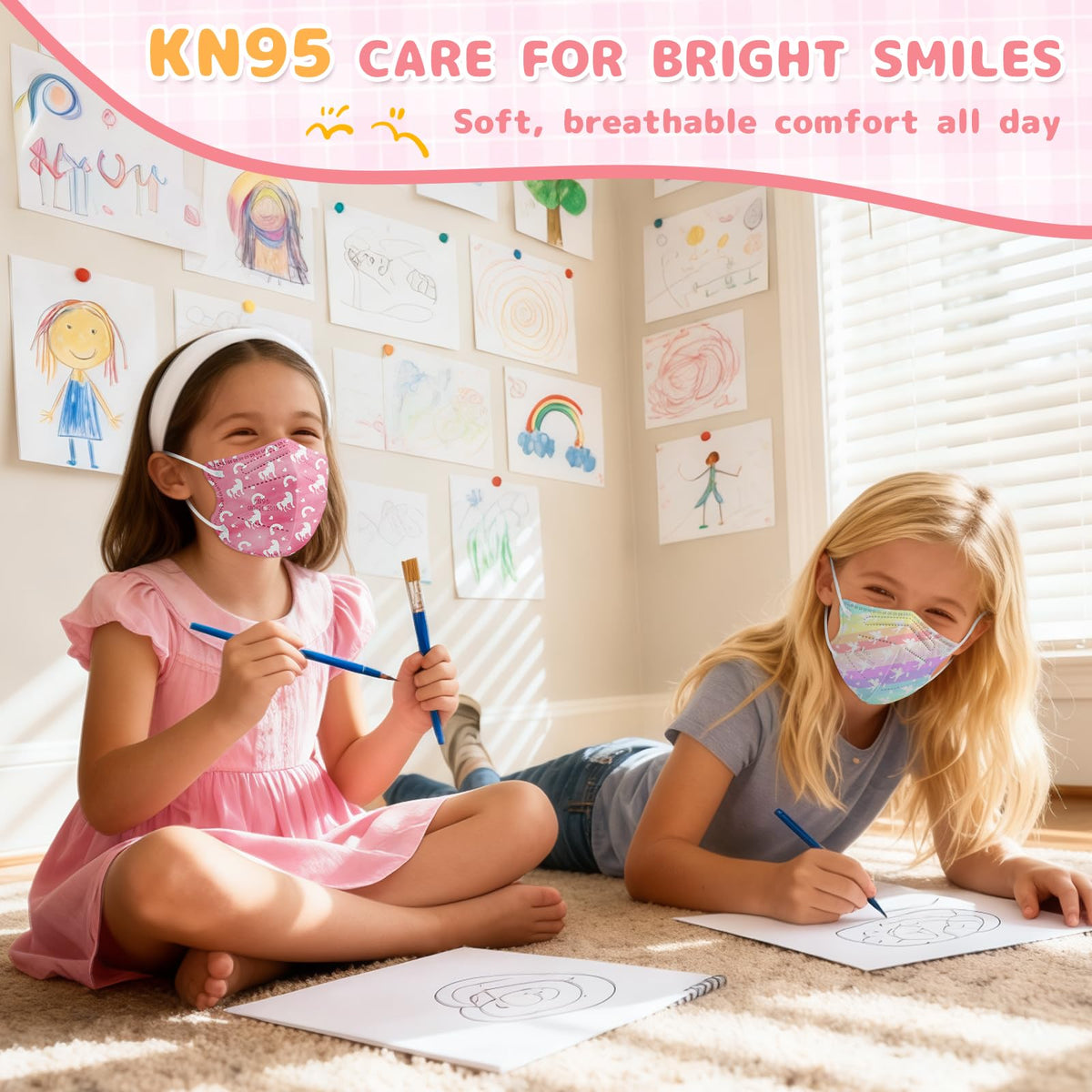 Fenfen kids KN95 mask with adjustable nose bridge for a secure, snug fit.