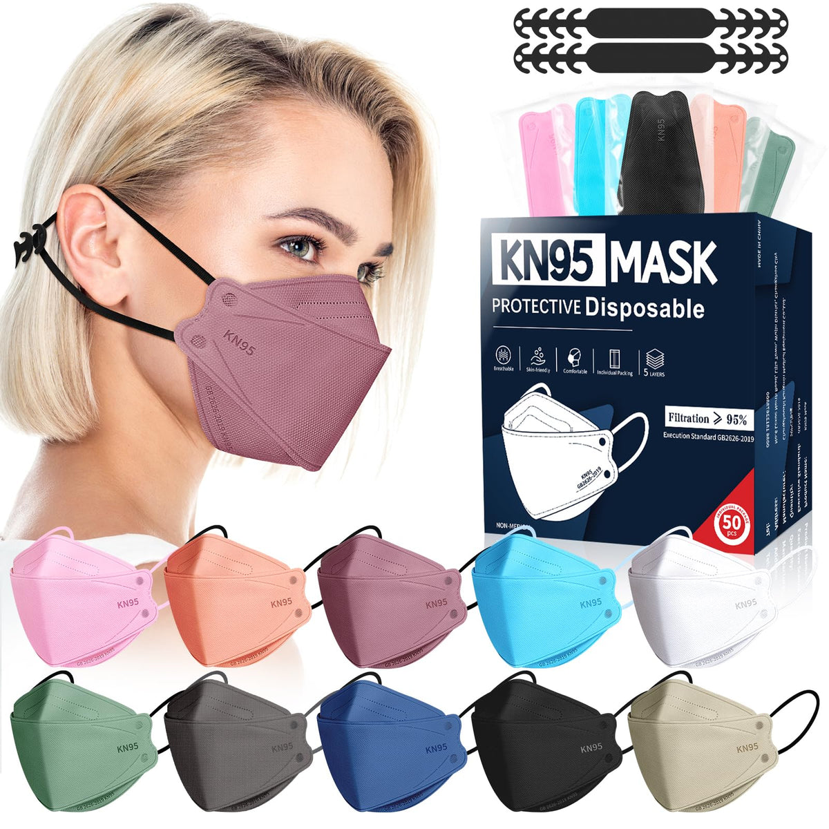 FENFEN KN95 mask packaging shows on-the-go protection and convenience.