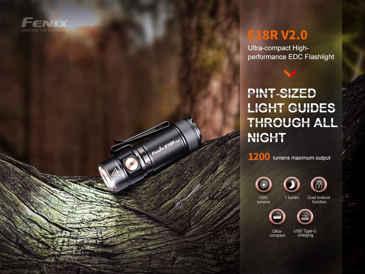 Fenix E18R V2.0 USB-C recharge port enables quick top-ups