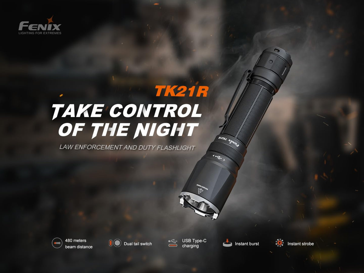 Fenix TK21R single-handed operation enables quick brightness changes on the move.