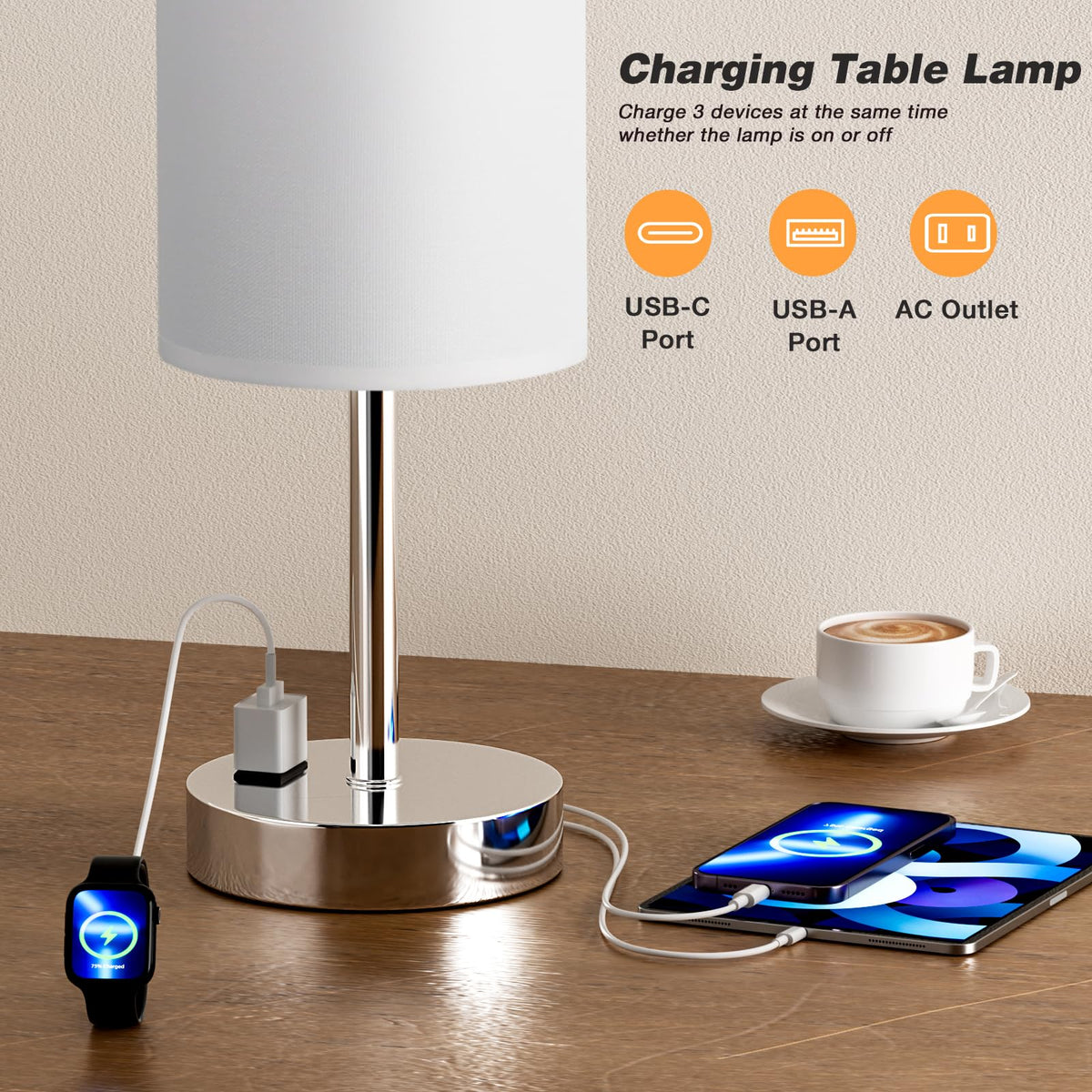 Fenmzee bedside lamp 17.4-inch size suitable for larger spaces