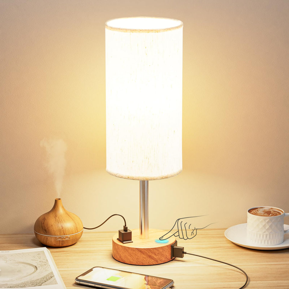 Fenmzee bedside lamp with wood base for stable warm bedside lighting