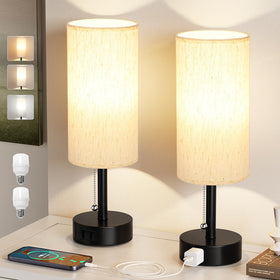 Fenmzee bedside lamps with round shade and pull-chain for easy night use