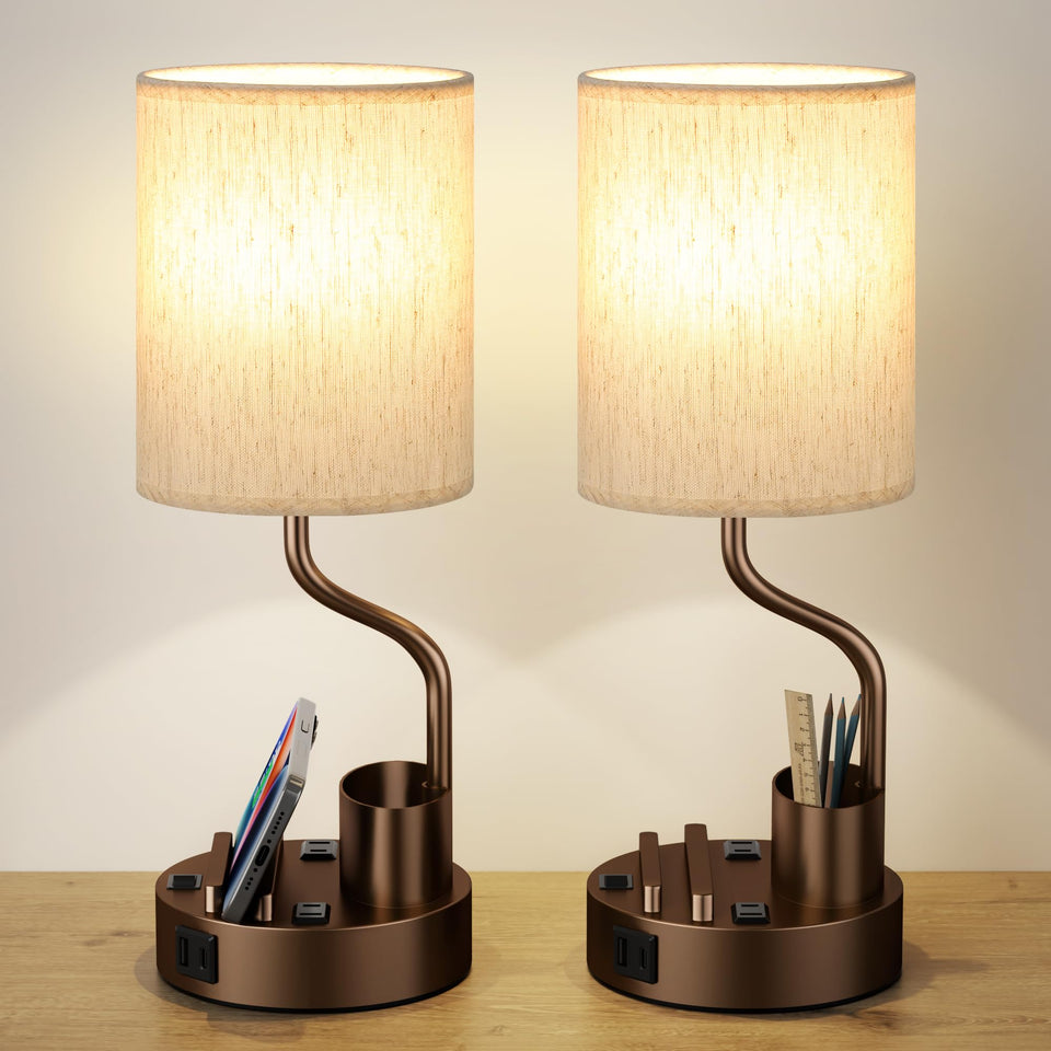Fenmzee bedside lamps set of 2 with outlets and USB ports for convenient charging.