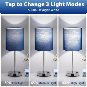 Fenmzee blue touch lamp shows 3-way dimming control for tailored reading light