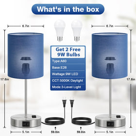 Fenmzee nightstand lamp with navy shade and 5000K bulbs reducing glare