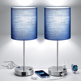 Fenmzee blue touch lamps on nightstand; two-pack for even bedside lighting