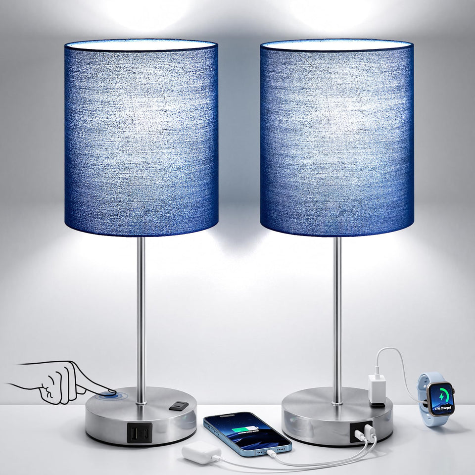 Fenmzee blue touch lamps on nightstand; two-pack for even bedside lighting